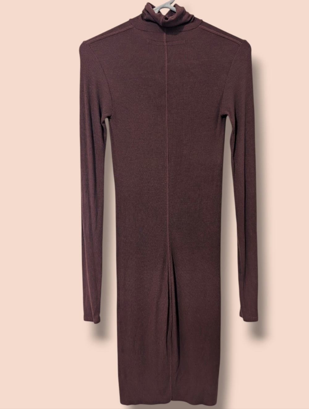 Enza Costa Burgundy Ribbed Viscose Silk Turtleneck Slim Bodycon Mini Dress SM - Picture 3 of 10